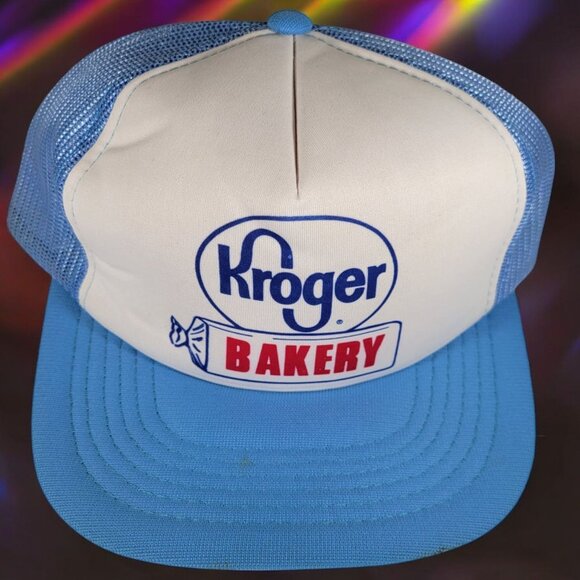Vintage Kroger Bakery Grocery Store Snapback Mesh Trucker Hat Cap 80s Red‎ White - Picture 1 of 10
